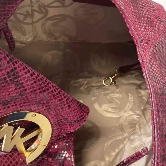 Michael Kors MK Fulton Snakeskin Animal Print Hobo Bucket Purse Handbag - Picture 9 of 9